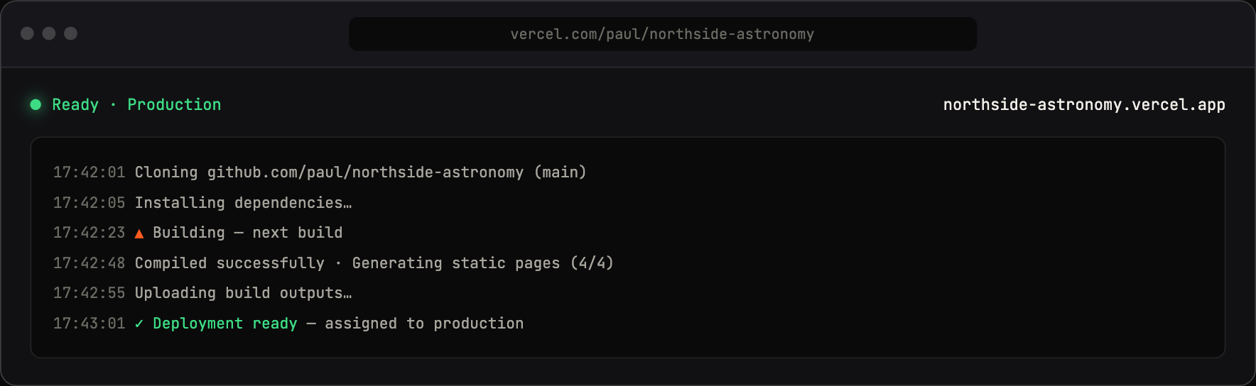 A Vercel deployment going live
